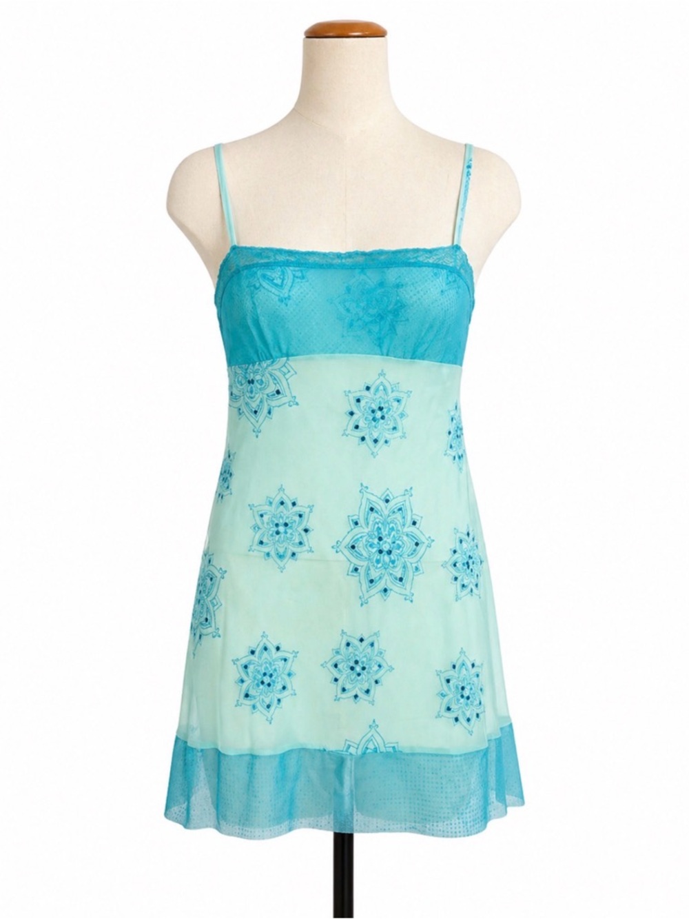 Victoria’s Secret Sheer Babydoll Slip Dress Aqua Blue Embroidered
